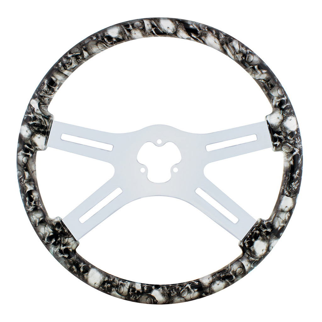 18" Color Skull Steering Wheel Only With Hydro-dip Finish Wood (Gray/White, Blue or Red)
