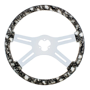 18" Color Skull Steering Wheel Only With Hydro-dip Finish Wood (Gray/White, Blue or Red)
