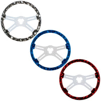 18" Color Skull Steering Wheel Only With Hydro-dip Finish Wood (Gray/White, Blue or Red)