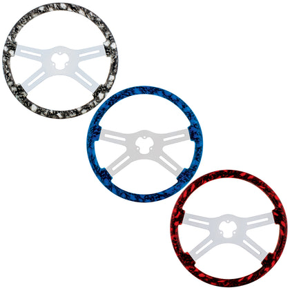 18" Color Skull Steering Wheel Only With Hydro-dip Finish Wood (Gray/White, Blue or Red)