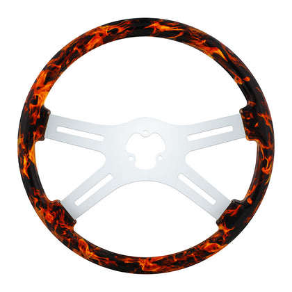 United Pacific - 18" Flame Steering Wheel With Hydro-dip Finish Wood - 4 Spoke