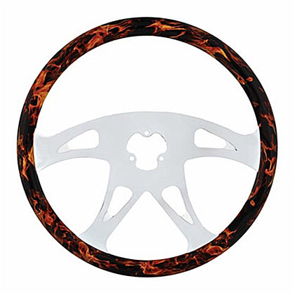 United Pacific - 18" Flame Steering Wheel With Hydro-dip Finish Wood - Boss