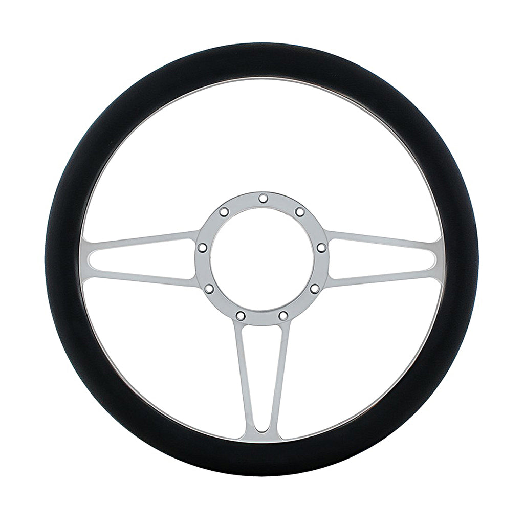 United Pacific - 14" Chrome Aluminum 3-Spoke Style 9-Screw Mount Steering Wheel
