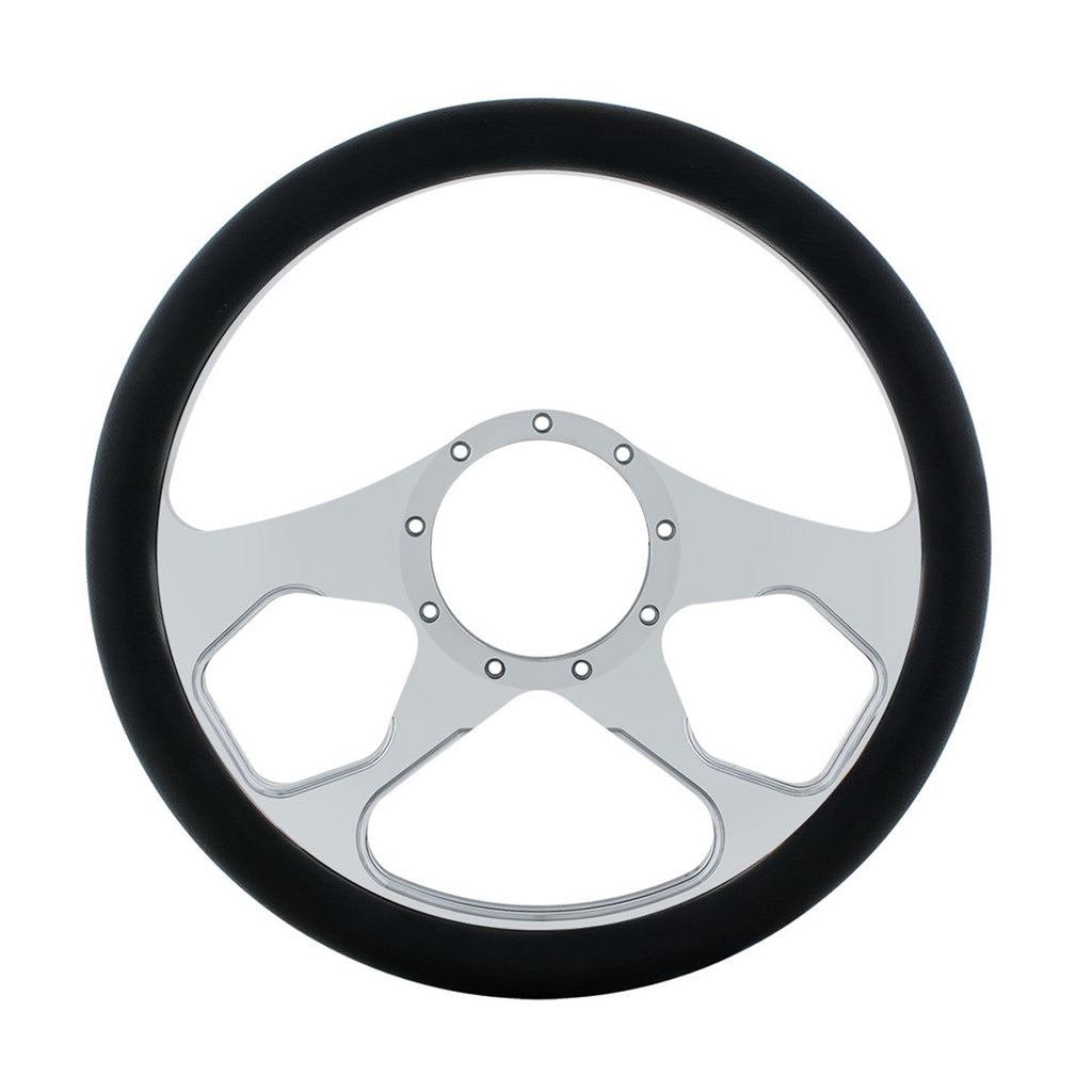 14" Chrome Aluminum 4 Spoke Boss Style Steering Wheel With Black Engineered Leather Grip