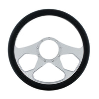 14" Chrome Aluminum 4 Spoke Boss Style Steering Wheel With Black Engineered Leather Grip