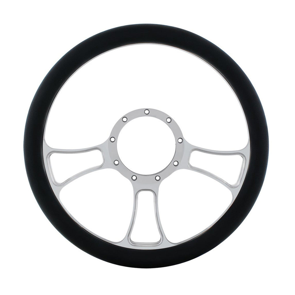 14" Chrome Aluminum Blade Style Steering Wheel With Black Engineered Leather Grip