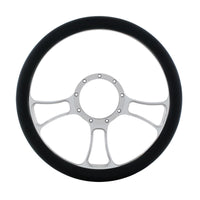 14" Chrome Aluminum Blade Style Steering Wheel With Black Engineered Leather Grip