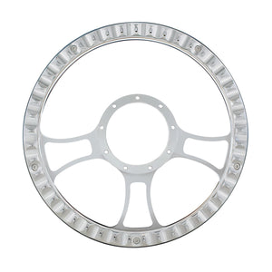 14" Chrome Aluminum Blade Style Steering Wheel With Black Engineered Leather Grip