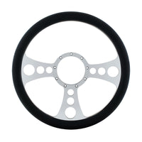 14" Chrome Aluminum Chopper Style Steering Wheel With Black Engineered Leather Grip