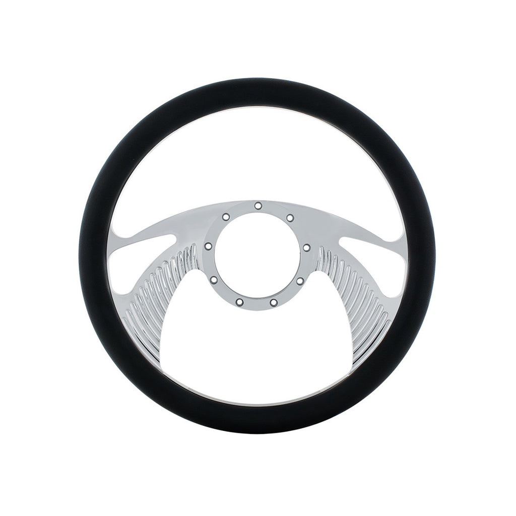 14" Chrome Aluminum Scorpion Style Steering Wheel With Black Engineered Leather Grip