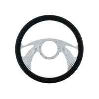 14" Chrome Aluminum Scorpion Style Steering Wheel With Black Engineered Leather Grip