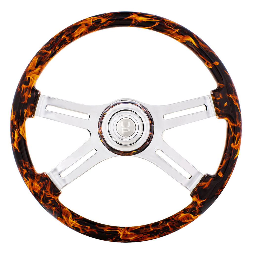 United Pacific - 18" Flame Steering Wheel With Matching Flame Bezel
