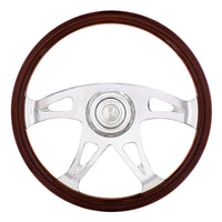 United Pacific - 18" Boss Steering Wheel With Chrome Horn Bezel And Horn Button (Woodgrain)