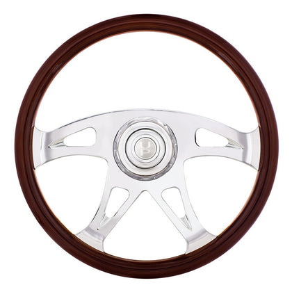 United Pacific - 18" Boss Steering Wheel With Chrome Horn Bezel And Horn Button (Woodgrain)