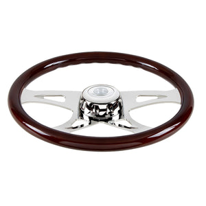 United Pacific - 18" Boss Steering Wheel With Chrome Horn Bezel And Horn Button (Woodgrain)