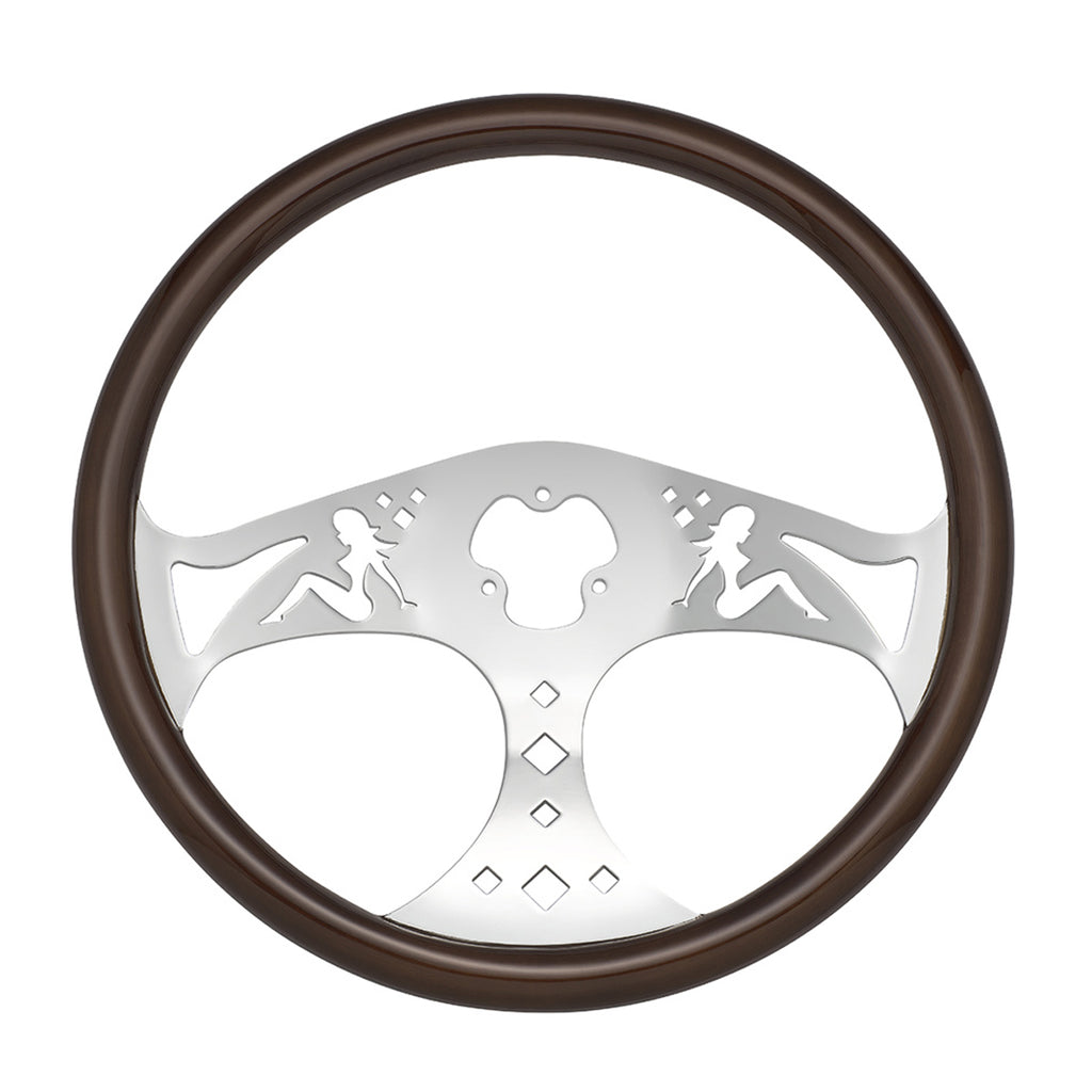 United Pacific - 18" Lady Steering Wheel With Chrome Horn Bezel And Horn Button (Woodgrain)