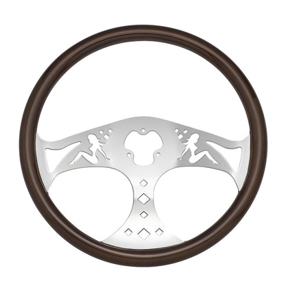 United Pacific - 18" Lady Steering Wheel With Chrome Horn Bezel And Horn Button (Woodgrain)