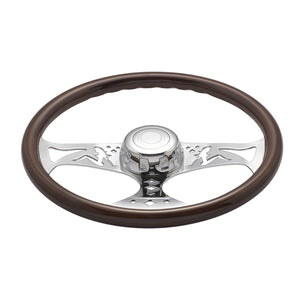 United Pacific - 18" Lady Steering Wheel With Chrome Horn Bezel And Horn Button (Woodgrain)