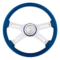 18" 4 Spoke Steering Wheel With Color Matching Horn Bezel (Electric Blue or Indigo Red)