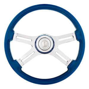 18" 4 Spoke Steering Wheel With Color Matching Horn Bezel (Electric Blue or Indigo Red)