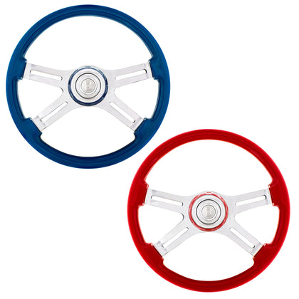 18" 4 Spoke Steering Wheel With Color Matching Horn Bezel (Electric Blue or Indigo Red)
