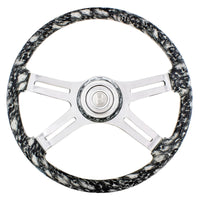 18" 4 Spoke Skull Steering Wheel With Matching Skull Horn Bezel (White, Blue or Red)