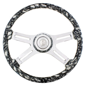 18" 4 Spoke Skull Steering Wheel With Matching Skull Horn Bezel (White, Blue or Red)