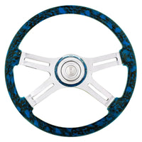 18" 4 Spoke Skull Steering Wheel With Matching Skull Horn Bezel (White, Blue or Red)