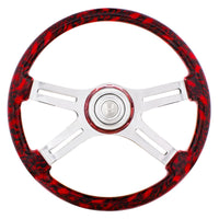 18" 4 Spoke Skull Steering Wheel With Matching Skull Horn Bezel (White, Blue or Red)