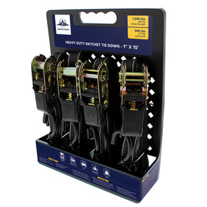 United Pacific - 1" X 15' Ratchet Tie Down w S Hook (Single or 4 Pack)