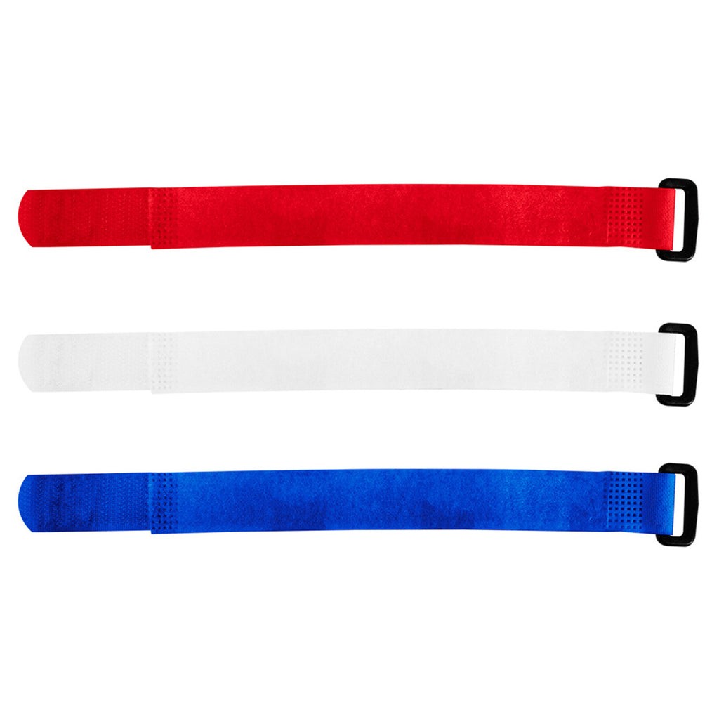 8" x 3/4" Red, White, Blue Hook & Loop Velcro Strip-Tie Fasteners with Buckle (8-Pack)