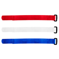 8" x 3/4" Red, White, Blue Hook & Loop Velcro Strip-Tie Fasteners with Buckle (8-Pack)