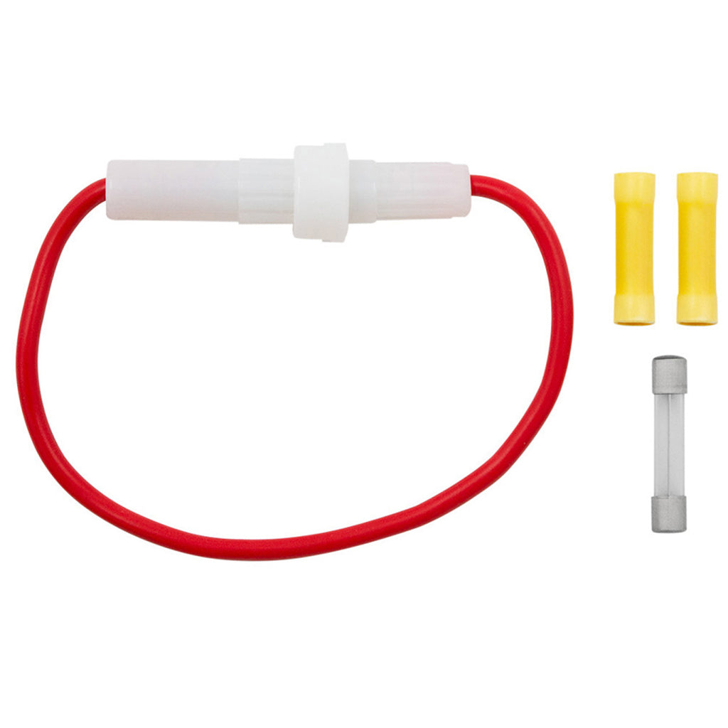 In-Line Glass Fuse holder 12 AWG 6.5" Wire w (1)20 Amp AGC Fuse & (2)Vinyl Terminals, 1 Set