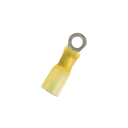 United Pacific - 12-10 AWG #10 Stud CS Heat Shrink Ring Terminal - Yellow (4-Pack)