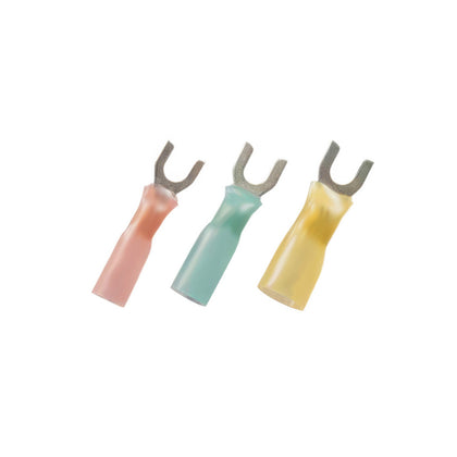 United Pacific - 12-10 AWG #10 Stud CS Heat Shrink Spade Terminal - Yellow (10-Pack)