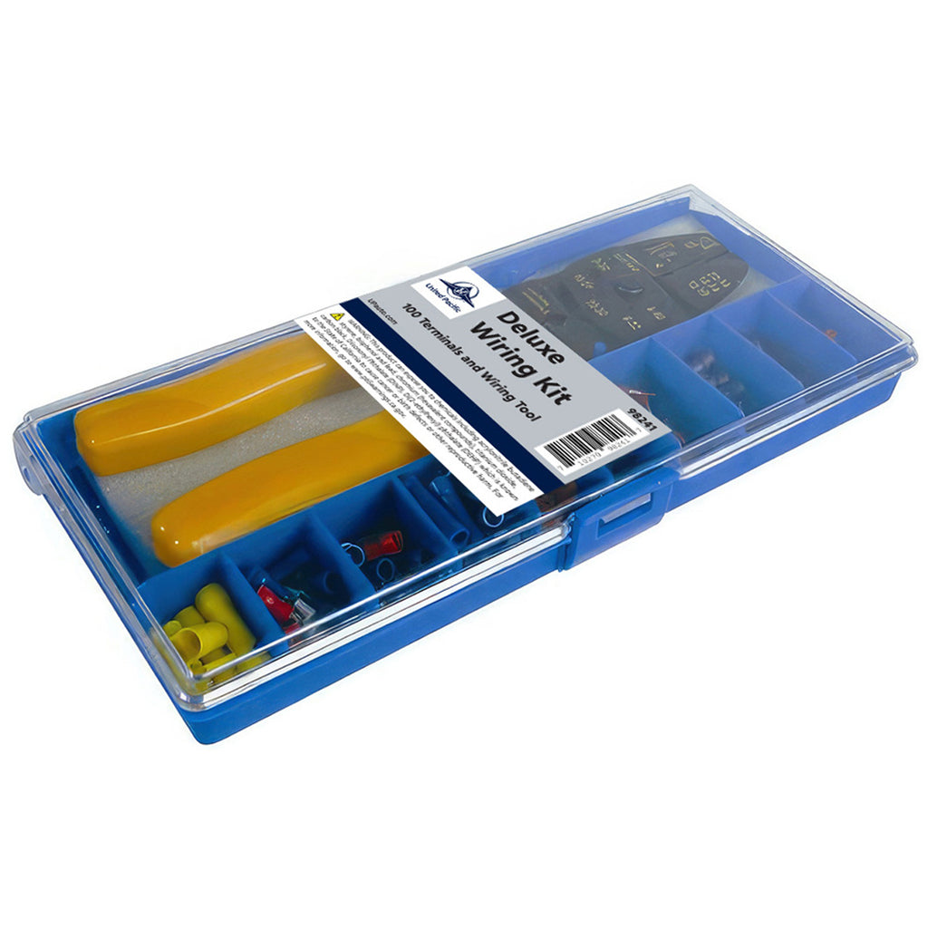 United Pacific - Deluxe Wiring Kit w/ 100 Vinyl Terminals & 1 Stripper/Crimper Tool, 101 Pcs
