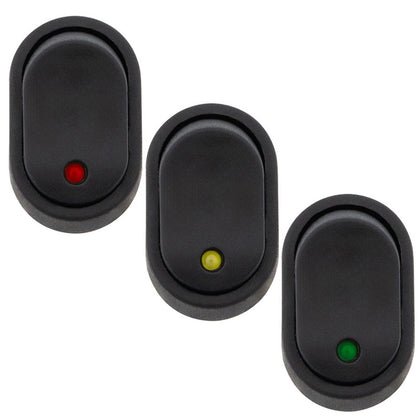 United Pacific - Red, Yellow or Green LED Oval Rocker 16 Amp 12V On/Off 1/2" Dia. 1 Pc.