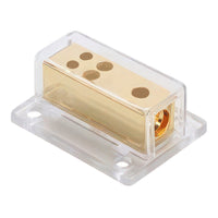 Gold Distribution Block with (1) 4 AWG input and (4) 8 AWG outputs, Rectangular Shape 1 Pc.