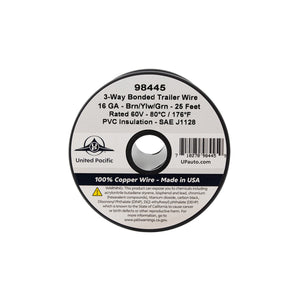 United Pacific - Trailer Wire Bonded - Rated 80 C 16 AWG 3-Way, Brn/Ylw/Grn 25 Ft.