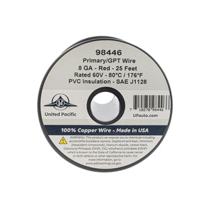 United Pacific - Primary Wire - Rated 80 C 8 AWG, Red 25 Ft.
