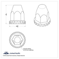 United Pacific - 33mm X 2 3/4" Australian Volvo Nut Cover With Flange (Push-On)
