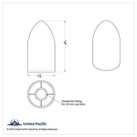 United Pacific - 33mm X 3-7/8" Matte Black Bullet Nut Cover (Thread-On)