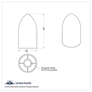 United Pacific - 33mm X 3-7/8" Matte Black Bullet Nut Cover (Thread-On)