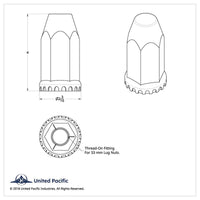 United Pacific - 33mm X 4" Matte Black Tall Nut Cover With Flange (Thread-On)