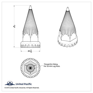 United Pacific - 33mm X 4-3/4" Chrome Plastic Razor Nut Cover With Flange (Thread-On)