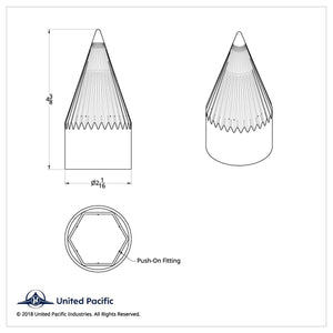 United Pacific - 1-1/2" X 4-3/8" Chrome Plastic Razor Nut Cover (Push-On)