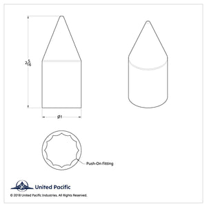 United Pacific - 3/4" X 2-5/16" Chrome Plastic Spike Nut Cover (Push-On) - Individually