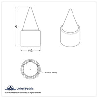 United Pacific - 1-1/2" X 4-1/4" Chrome Plastic Stiletto Nut Cover (Push-On)