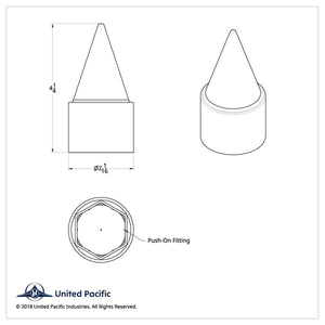 United Pacific - 1-1/2" X 4-1/4" Chrome Plastic Stiletto Nut Cover (Push-On)
