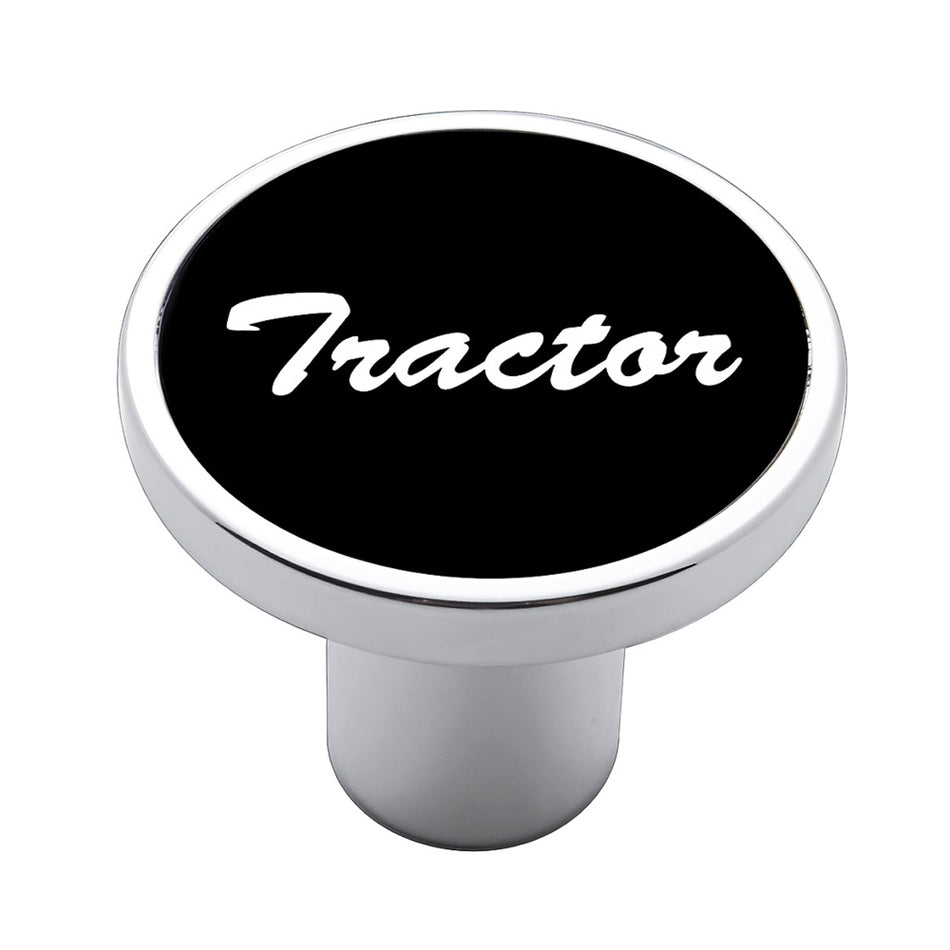 United Pacific - Aluminum Screw-On Air Valve Knob With Tractor Script Sticker (Black)